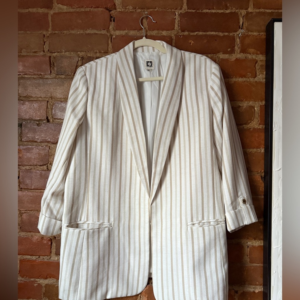 Anne Klein Cream and White Striped Blazer